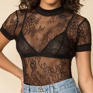 Superdown Fiona Black Lace Top NWT